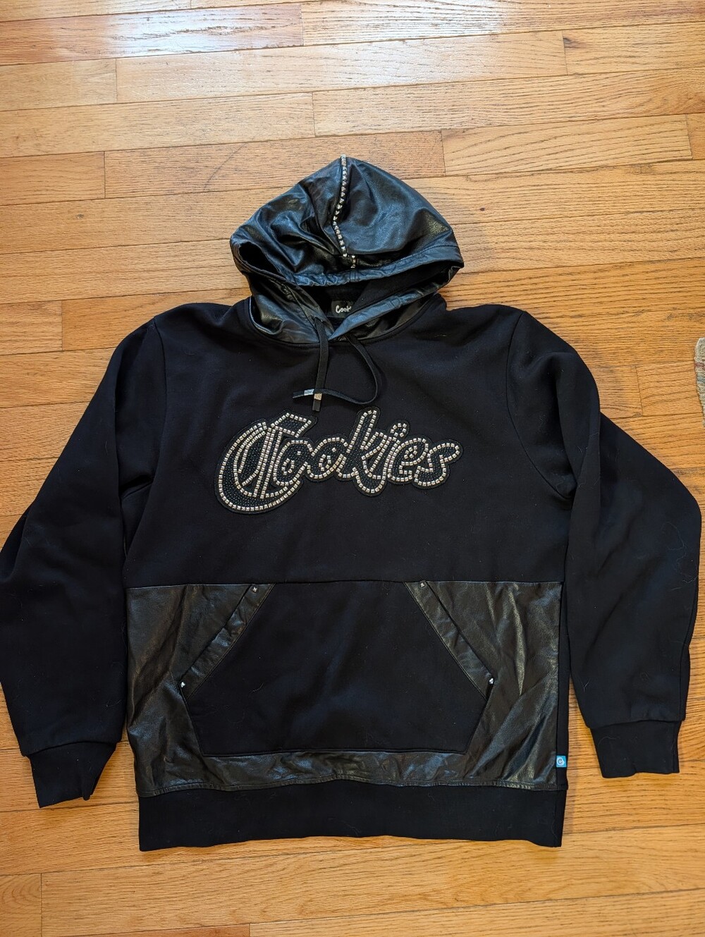 Cookies Clothing Caviar Pullover Hoodie Black Leather Silver Hardware Sweatshirt